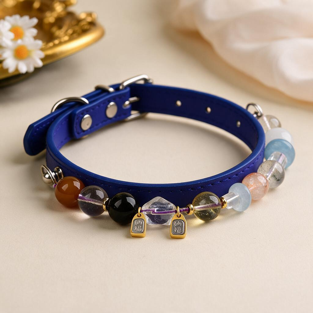 Handmade Natural Crystal Leather Pet Collar for Cats & Dogs | Durable & Stylish Inlaid Genuine Crystal, Calms Anxious Pets & Creates Peaceful Mood, Unique Gift for Small & Medium Sized Dogs and Cats