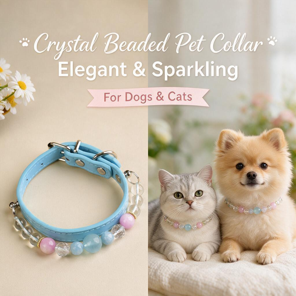 Handmade Natural Crystal Leather Pet Collar for Cats & Dogs | Durable & Stylish Inlaid Genuine Crystal, Calms Anxious Pets & Creates Peaceful Mood, Unique Gift for Small & Medium Sized Dogs and Cats