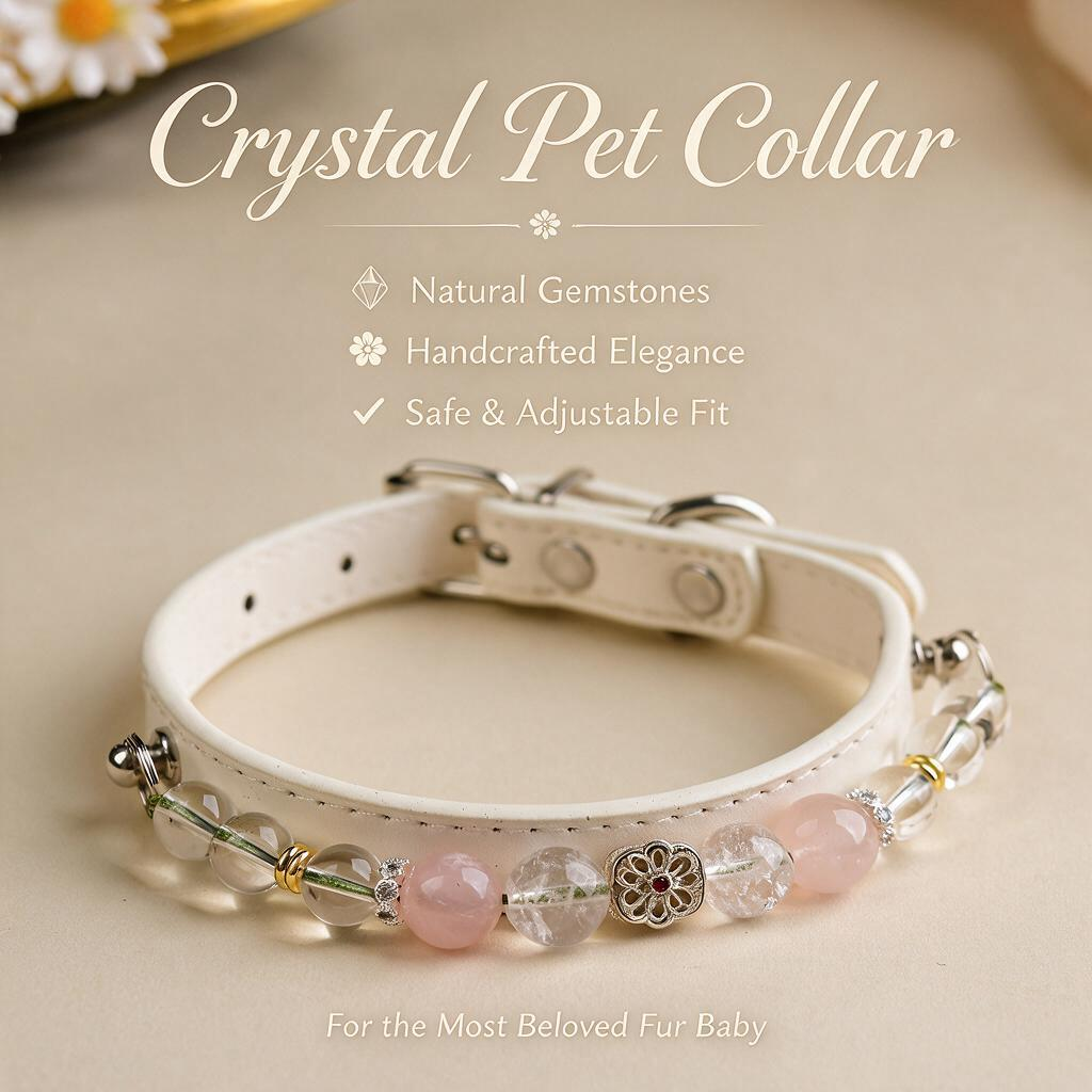 Handmade Natural Crystal Leather Pet Collar for Cats & Dogs | Durable & Stylish Inlaid Genuine Crystal, Calms Anxious Pets & Creates Peaceful Mood, Unique Gift for Small & Medium Sized Dogs and Cats