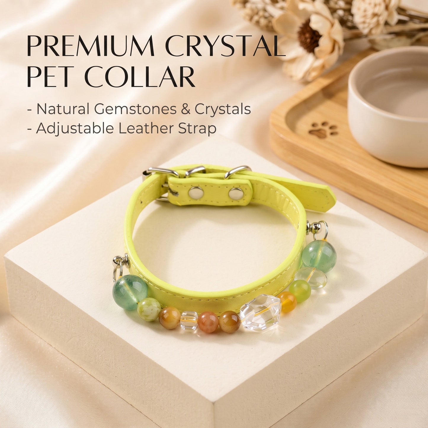 Handmade Natural Crystal Leather Pet Collar for Cats & Dogs | Durable & Stylish Inlaid Genuine Crystal, Calms Anxious Pets & Creates Peaceful Mood, Unique Gift for Small & Medium Sized Dogs and Cats