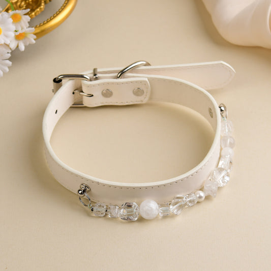 Handmade Natural Crystal Leather Pet Collar for Cats & Dogs | Durable & Stylish Inlaid Genuine Crystal, Calms Anxious Pets & Creates Peaceful Mood, Unique Gift for Small & Medium Sized Dogs and Cats