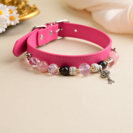 Handmade Natural Crystal Leather Pet Collar for Cats & Dogs | Durable & Stylish Inlaid Genuine Crystal, Calms Anxious Pets & Creates Peaceful Mood, Unique Gift for Small & Medium Sized Dogs and Cats