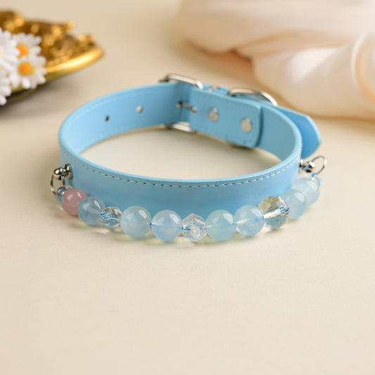 Handmade Natural Crystal Leather Pet Collar for Cats & Dogs | Durable & Stylish Inlaid Genuine Crystal, Calms Anxious Pets & Creates Peaceful Mood, Unique Gift for Small & Medium Sized Dogs and Cats