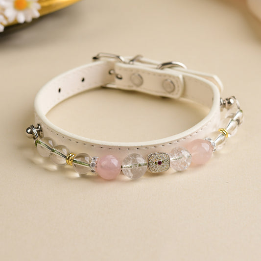 Handmade Natural Crystal Leather Pet Collar for Cats & Dogs | Durable & Stylish Inlaid Genuine Crystal, Calms Anxious Pets & Creates Peaceful Mood, Unique Gift for Small & Medium Sized Dogs and Cats