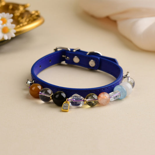 Handmade Natural Crystal Leather Pet Collar for Cats & Dogs | Durable & Stylish Inlaid Genuine Crystal, Calms Anxious Pets & Creates Peaceful Mood, Unique Gift for Small & Medium Sized Dogs and Cats