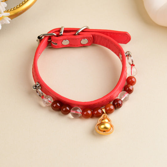 Handmade Natural Crystal Leather Pet Collar for Cats & Dogs | Durable & Stylish Inlaid Genuine Crystal, Calms Anxious Pets & Creates Peaceful Mood, Unique Gift for Small & Medium Sized Dogs and Cats