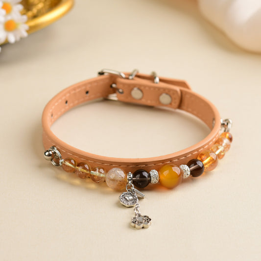 Handmade Natural Crystal Leather Pet Collar for Cats & Dogs | Durable & Stylish Inlaid Genuine Crystal, Calms Anxious Pets & Creates Peaceful Mood, Unique Gift for Small & Medium Sized Dogs and Cats