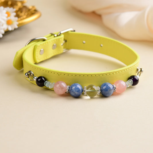 Handmade Natural Crystal Leather Pet Collar for Cats & Dogs | Durable & Stylish Inlaid Genuine Crystal, Calms Anxious Pets & Creates Peaceful Mood, Unique Gift for Small & Medium Sized Dogs and Cats
