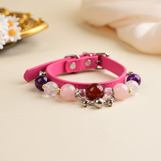 Handmade Natural Crystal Leather Pet Collar for Cats & Dogs | Durable & Stylish Inlaid Genuine Crystal, Calms Anxious Pets & Creates Peaceful Mood, Unique Gift for Small & Medium Sized Dogs and Cats