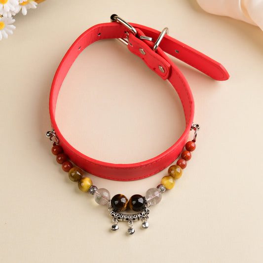Handmade Natural Crystal Leather Pet Collar for Cats & Dogs | Durable & Stylish Inlaid Genuine Crystal, Calms Anxious Pets & Creates Peaceful Mood, Unique Gift for Small & Medium Sized Dogs and Cats