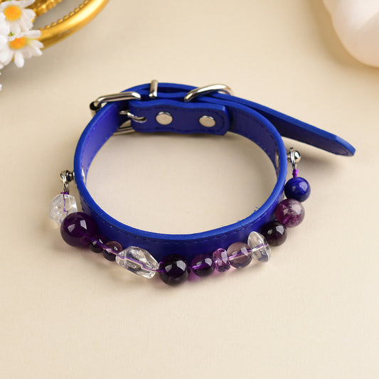 Handmade Natural Crystal Leather Pet Collar for Cats & Dogs | Durable & Stylish Inlaid Genuine Crystal, Calms Anxious Pets & Creates Peaceful Mood, Unique Gift for Small & Medium Sized Dogs and Cats