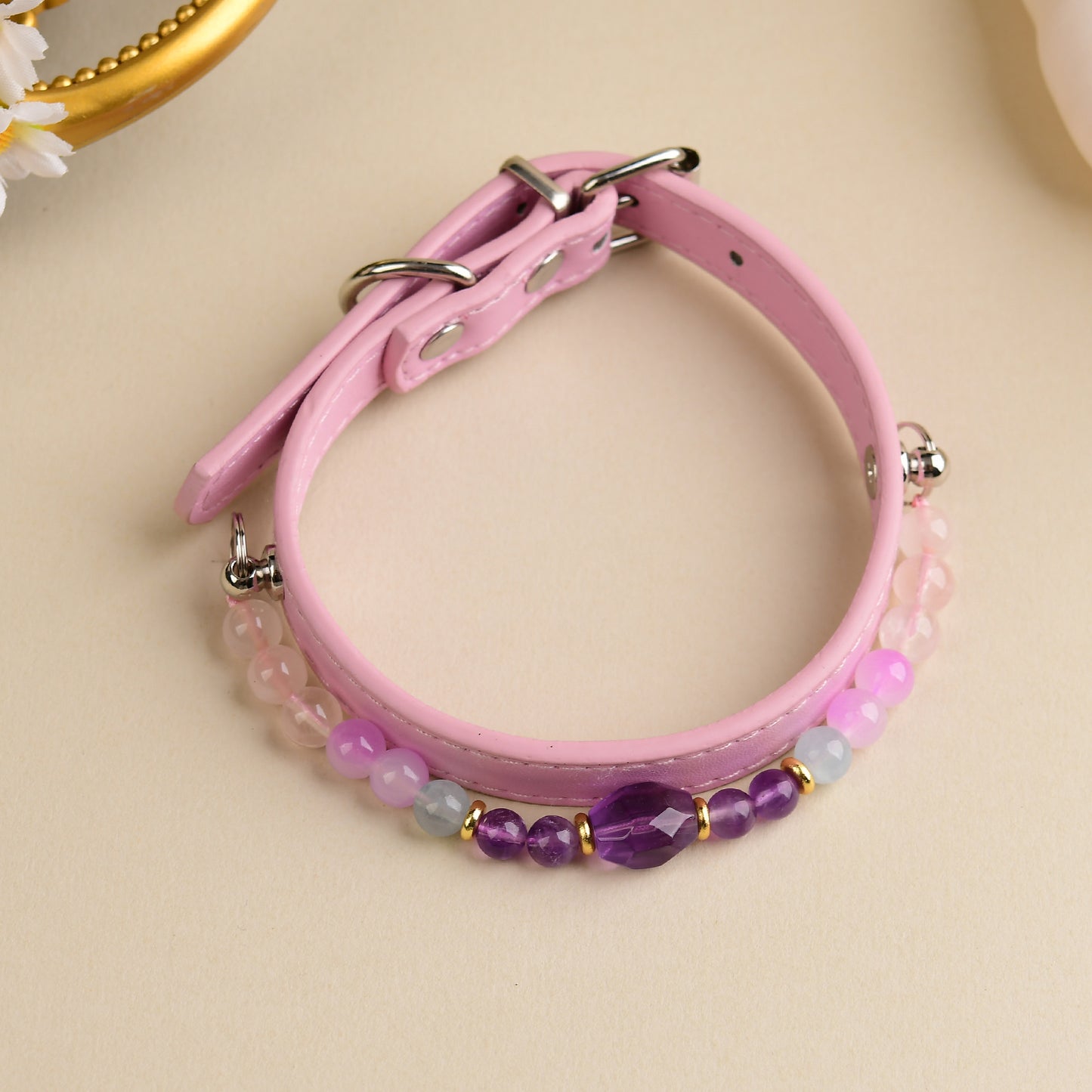 Handmade Natural Crystal Leather Pet Collar for Cats & Dogs | Durable & Stylish Inlaid Genuine Crystal, Calms Anxious Pets & Creates Peaceful Mood, Unique Gift for Small & Medium Sized Dogs and Cats