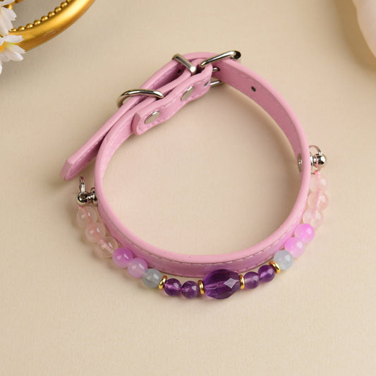 Handmade Natural Crystal Leather Pet Collar for Cats & Dogs | Durable & Stylish Inlaid Genuine Crystal, Calms Anxious Pets & Creates Peaceful Mood, Unique Gift for Small & Medium Sized Dogs and Cats