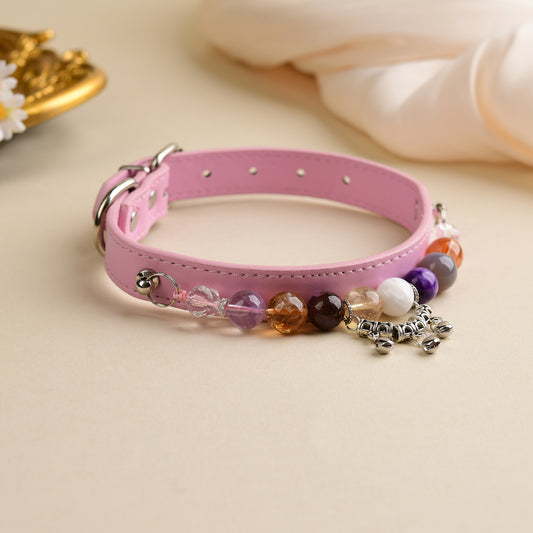 Handmade Natural Crystal Leather Pet Collar for Cats & Dogs | Durable & Stylish Inlaid Genuine Crystal, Calms Anxious Pets & Creates Peaceful Mood, Unique Gift for Small & Medium Sized Dogs and Cats