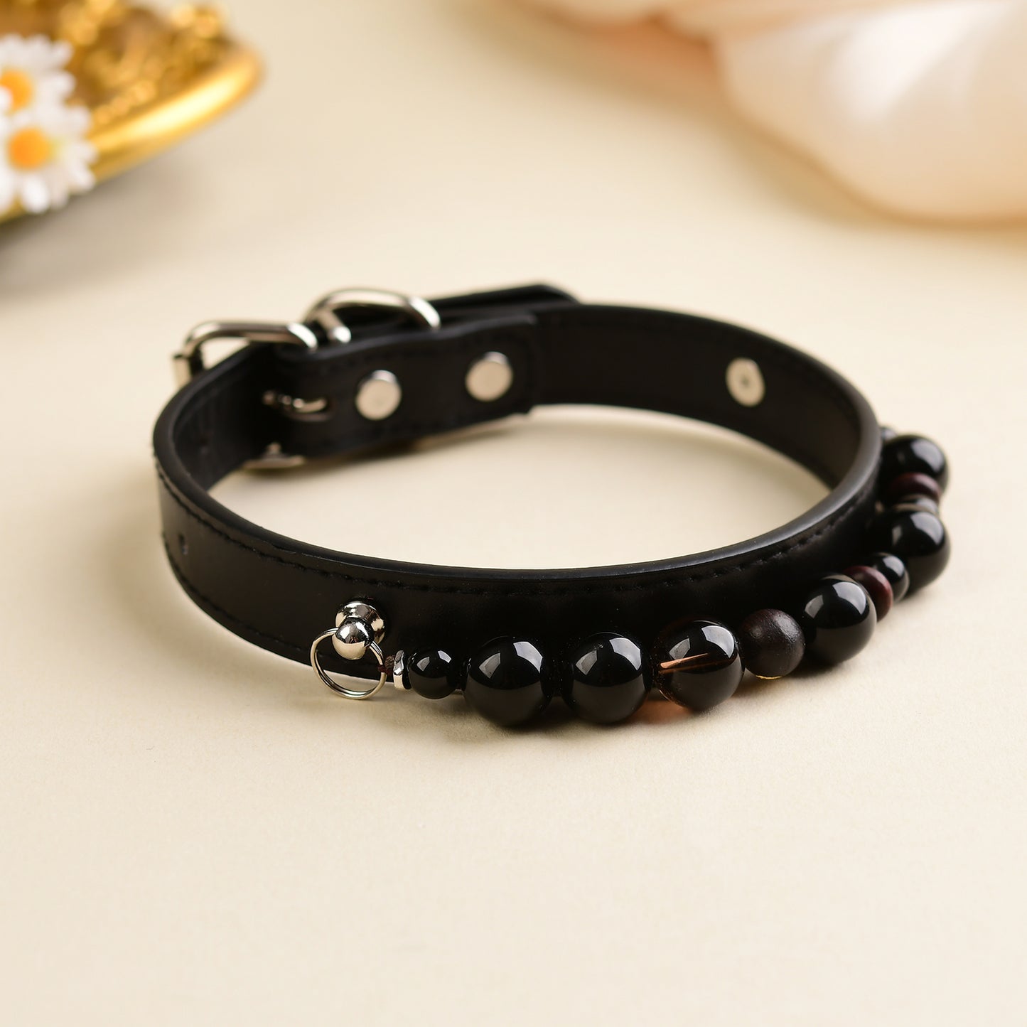 Handmade Natural Crystal Leather Pet Collar for Cats & Dogs | Durable & Stylish Inlaid Genuine Crystal, Calms Anxious Pets & Creates Peaceful Mood, Unique Gift for Small & Medium Sized Dogs and Cats