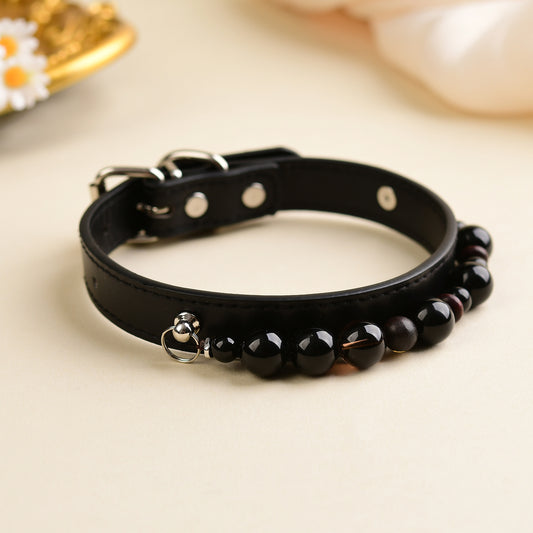 Handmade Natural Crystal Leather Pet Collar for Cats & Dogs | Durable & Stylish Inlaid Genuine Crystal, Calms Anxious Pets & Creates Peaceful Mood, Unique Gift for Small & Medium Sized Dogs and Cats