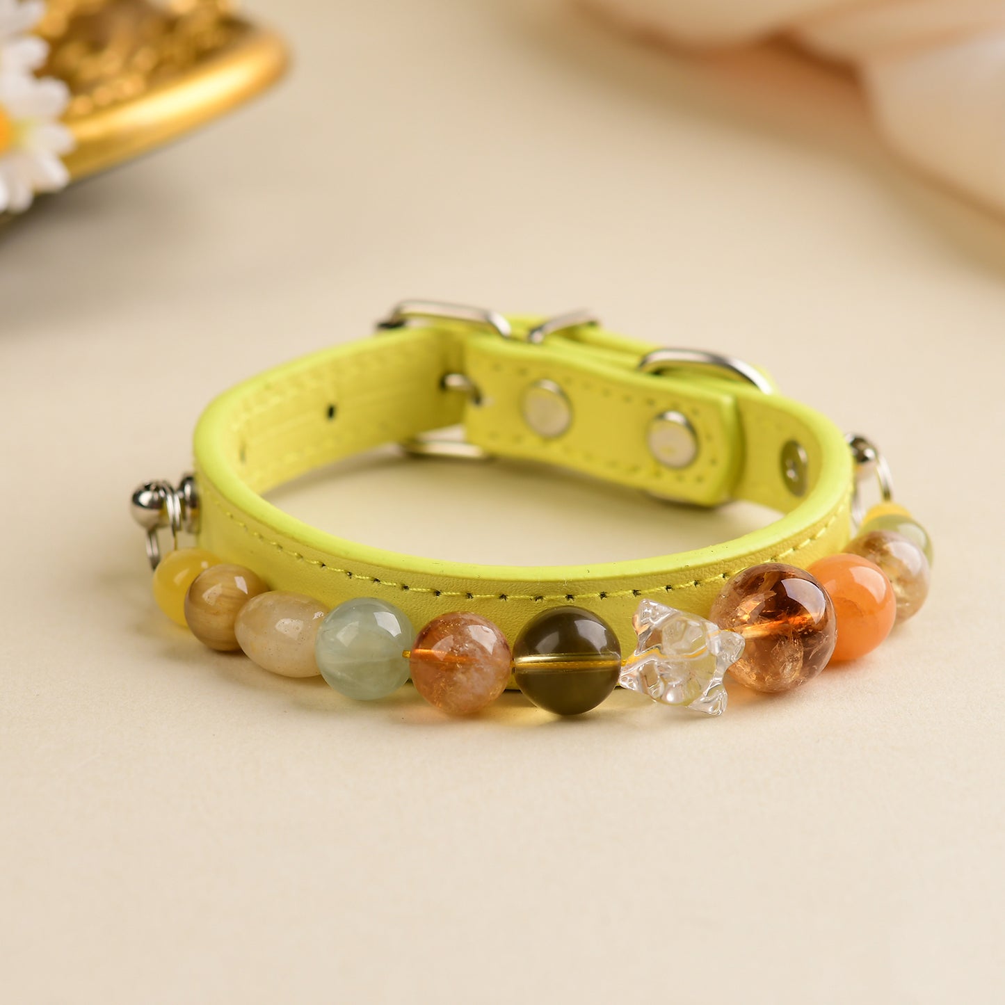 Handmade Natural Crystal Leather Pet Collar for Cats & Dogs | Durable & Stylish Inlaid Genuine Crystal, Calms Anxious Pets & Creates Peaceful Mood, Unique Gift for Small & Medium Sized Dogs and Cats