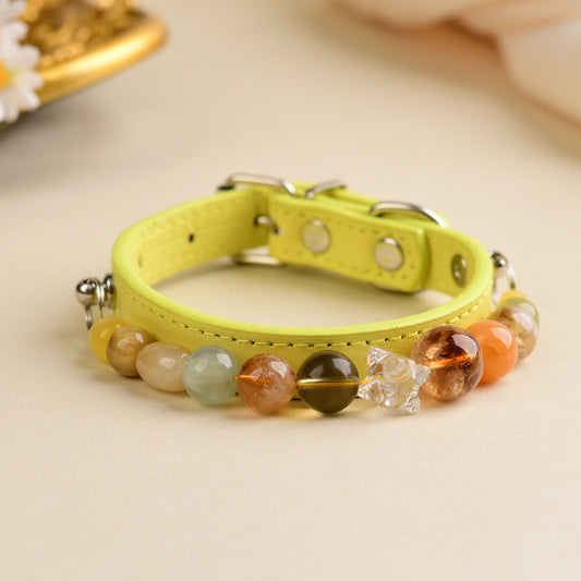 Handmade Natural Crystal Leather Pet Collar for Cats & Dogs | Durable & Stylish Inlaid Genuine Crystal, Calms Anxious Pets & Creates Peaceful Mood, Unique Gift for Small & Medium Sized Dogs and Cats