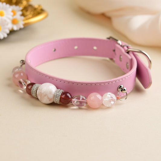 Handmade Natural Crystal Leather Pet Collar for Cats & Dogs | Durable & Stylish Inlaid Genuine Crystal, Calms Anxious Pets & Creates Peaceful Mood, Unique Gift for Small & Medium Sized Dogs and Cats