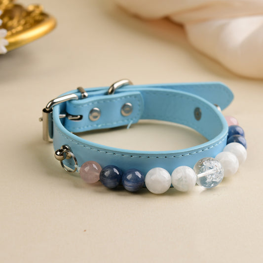 Handmade Natural Crystal Leather Pet Collar for Cats & Dogs | Durable & Stylish Inlaid Genuine Crystal, Calms Anxious Pets & Creates Peaceful Mood, Unique Gift for Small & Medium Sized Dogs and Cats