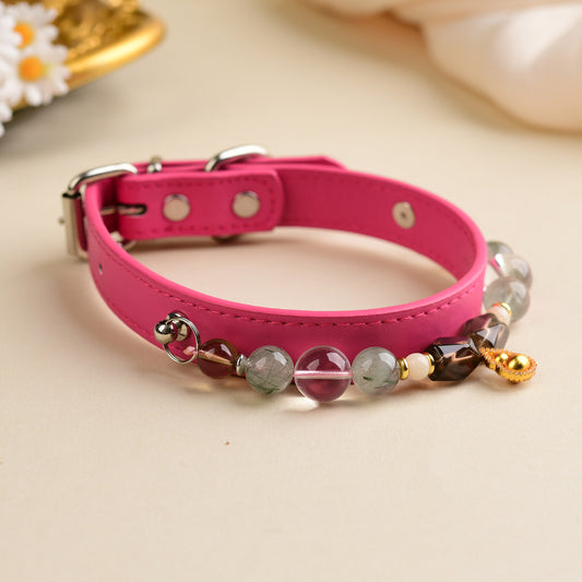 Handmade Natural Crystal Leather Pet Collar for Cats & Dogs | Durable & Stylish Inlaid Genuine Crystal, Calms Anxious Pets & Creates Peaceful Mood, Unique Gift for Small & Medium Sized Dogs and Cats