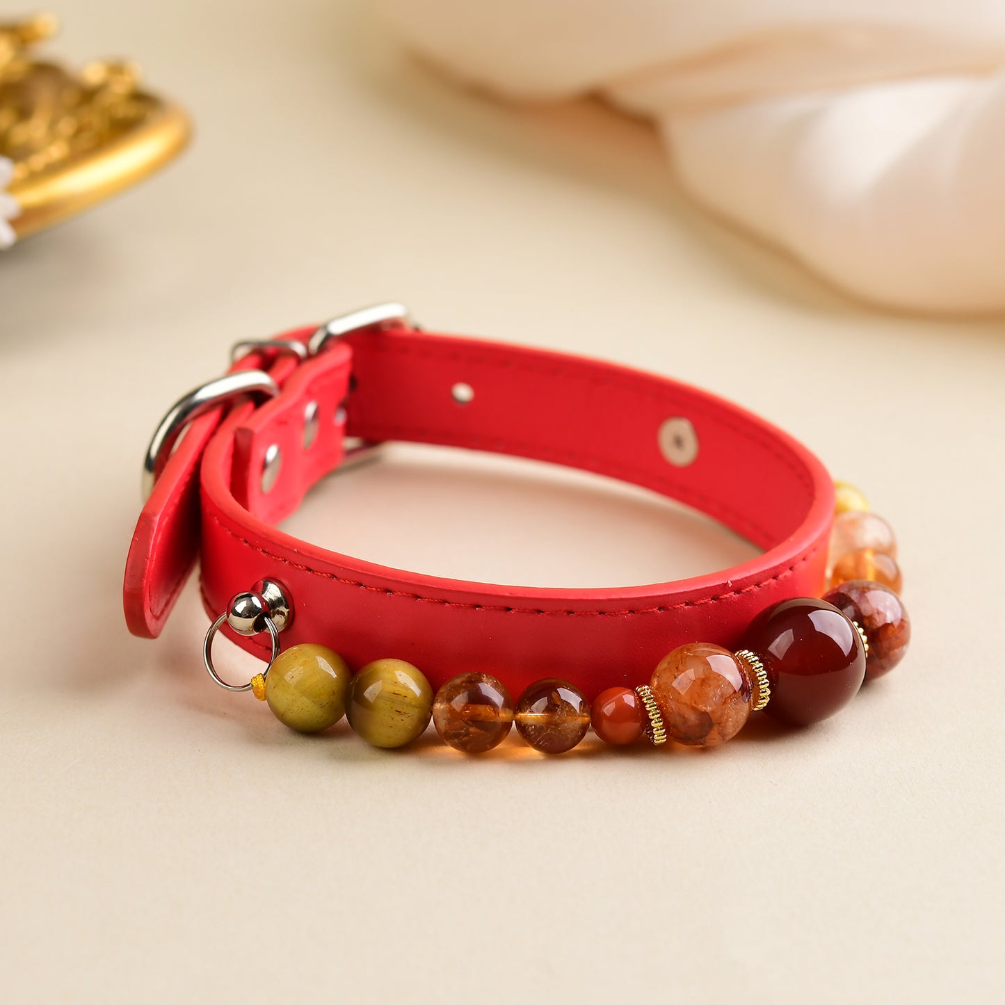 Handmade Natural Crystal Leather Pet Collar for Cats & Dogs | Durable & Stylish Inlaid Genuine Crystal, Calms Anxious Pets & Creates Peaceful Mood, Unique Gift for Small & Medium Sized Dogs and Cats