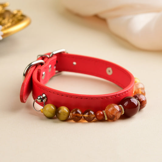 Handmade Natural Crystal Leather Pet Collar for Cats & Dogs | Durable & Stylish Inlaid Genuine Crystal, Calms Anxious Pets & Creates Peaceful Mood, Unique Gift for Small & Medium Sized Dogs and Cats