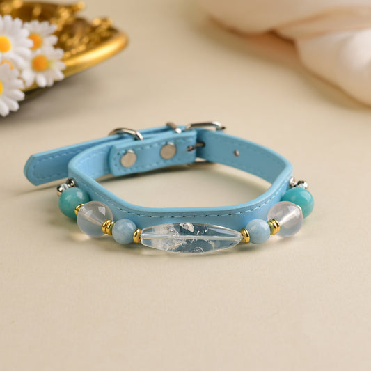 Handmade Natural Crystal Leather Pet Collar for Cats & Dogs | Durable & Stylish Inlaid Genuine Crystal, Calms Anxious Pets & Creates Peaceful Mood, Unique Gift for Small & Medium Sized Dogs and Cats