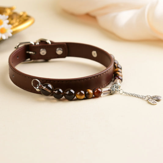 Handmade Natural Crystal Leather Pet Collar for Cats & Dogs | Durable & Stylish Inlaid Genuine Crystal, Calms Anxious Pets & Creates Peaceful Mood, Unique Gift for Small & Medium Sized Dogs and Cats