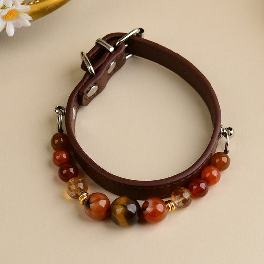 Handmade Natural Crystal Leather Pet Collar for Cats & Dogs | Durable & Stylish Inlaid Genuine Crystal, Calms Anxious Pets & Creates Peaceful Mood, Unique Gift for Small & Medium Sized Dogs and Cats