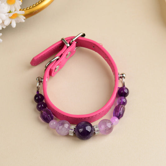 Handmade Natural Crystal Leather Pet Collar for Cats & Dogs | Durable & Stylish Inlaid Genuine Crystal, Calms Anxious Pets & Creates Peaceful Mood, Unique Gift for Small & Medium Sized Dogs and Cats