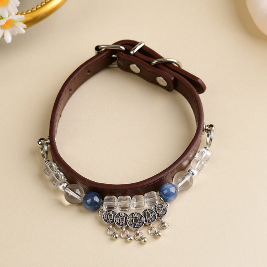Handmade Natural Crystal Leather Pet Collar for Cats & Dogs | Durable & Stylish Inlaid Genuine Crystal, Calms Anxious Pets & Creates Peaceful Mood, Unique Gift for Small & Medium Sized Dogs and Cats