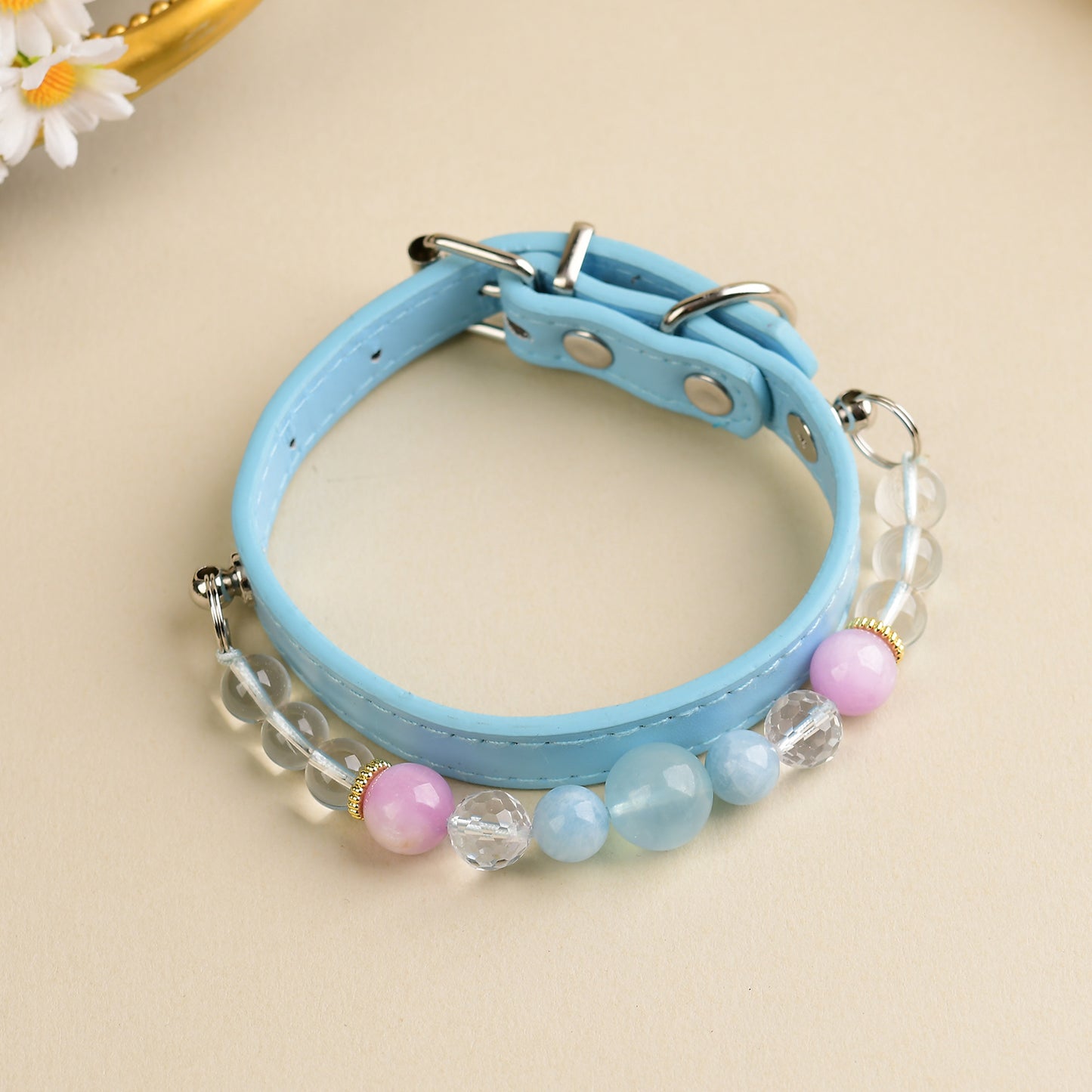 Handmade Natural Crystal Leather Pet Collar for Cats & Dogs | Durable & Stylish Inlaid Genuine Crystal, Calms Anxious Pets & Creates Peaceful Mood, Unique Gift for Small & Medium Sized Dogs and Cats
