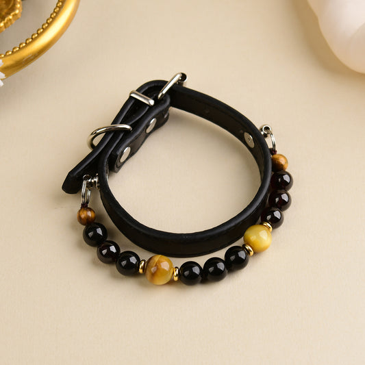 Handmade Natural Crystal Leather Pet Collar for Cats & Dogs | Durable & Stylish Inlaid Genuine Crystal, Calms Anxious Pets & Creates Peaceful Mood, Unique Gift for Small & Medium Sized Dogs and Cats