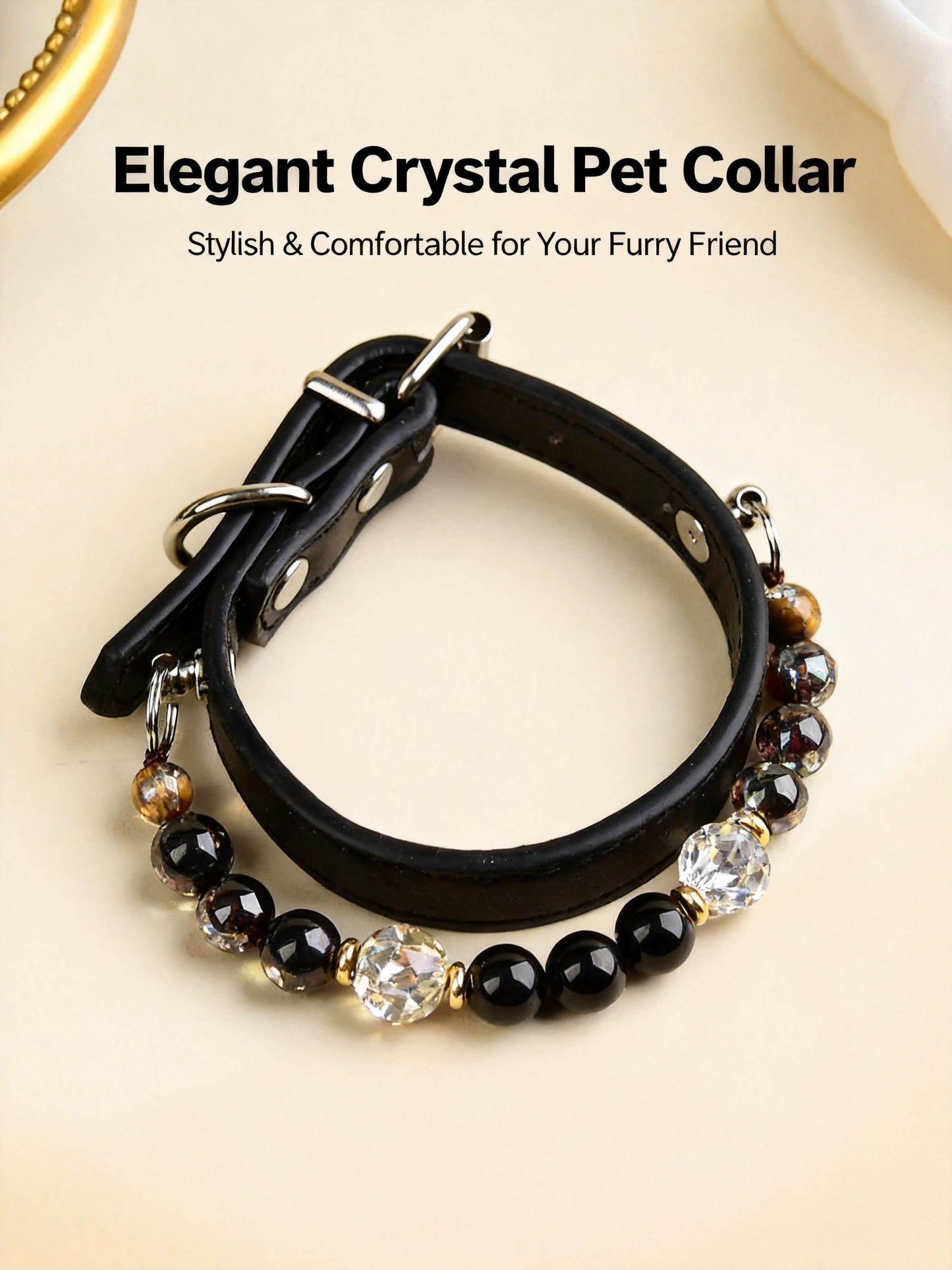 Handmade Natural Crystal Leather Pet Collar for Cats & Dogs | Durable & Stylish Inlaid Genuine Crystal, Calms Anxious Pets & Creates Peaceful Mood, Unique Gift for Small & Medium Sized Dogs and Cats