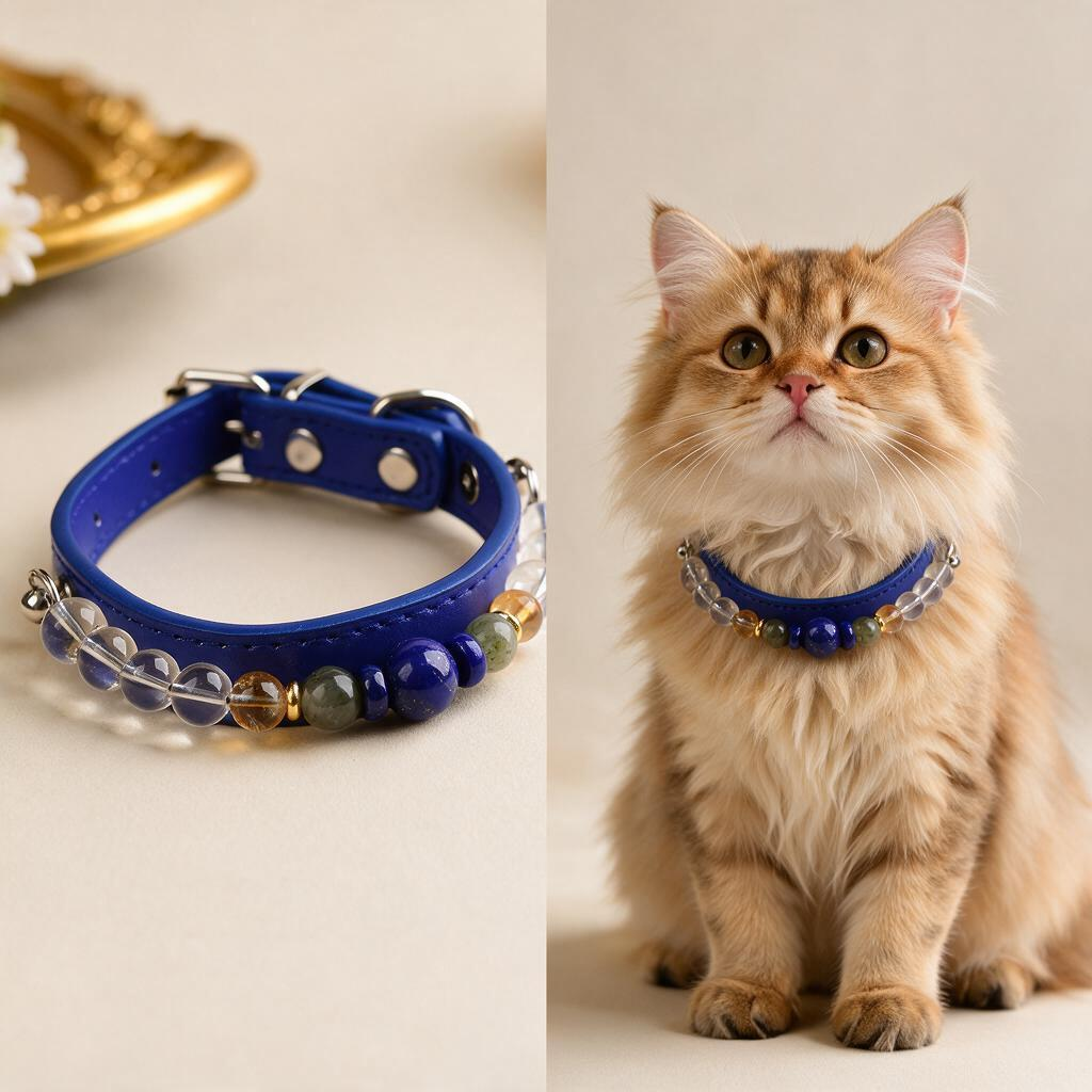 Handmade Natural Crystal Leather Pet Collar for Cats & Dogs | Durable & Stylish Inlaid Genuine Crystal, Calms Anxious Pets & Creates Peaceful Mood, Unique Gift for Small & Medium Sized Dogs and Cats