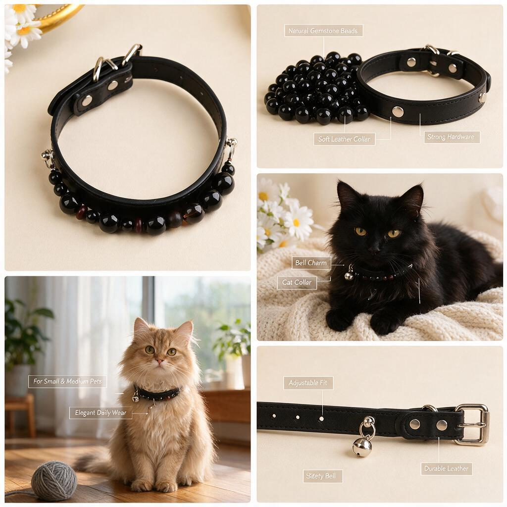 Handmade Natural Crystal Leather Pet Collar for Cats & Dogs | Durable & Stylish Inlaid Genuine Crystal, Calms Anxious Pets & Creates Peaceful Mood, Unique Gift for Small & Medium Sized Dogs and Cats