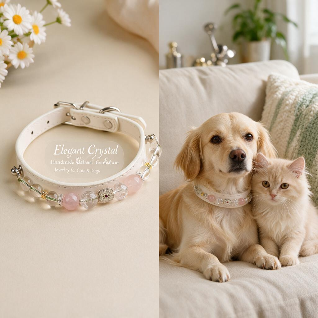Handmade Natural Crystal Leather Pet Collar for Cats & Dogs | Durable & Stylish Inlaid Genuine Crystal, Calms Anxious Pets & Creates Peaceful Mood, Unique Gift for Small & Medium Sized Dogs and Cats