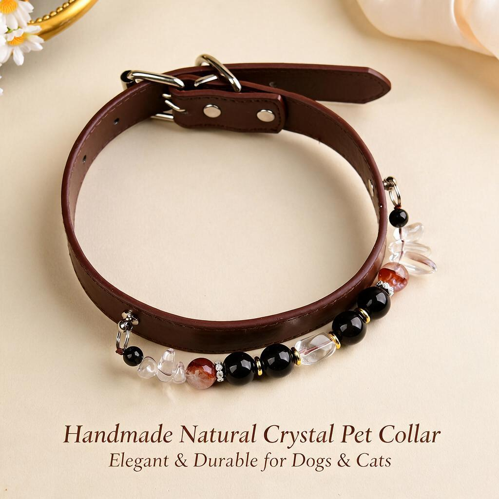 Handmade Natural Crystal Leather Pet Collar for Cats & Dogs | Durable & Stylish Inlaid Genuine Crystal, Calms Anxious Pets & Creates Peaceful Mood, Unique Gift for Small & Medium Sized Dogs and Cats