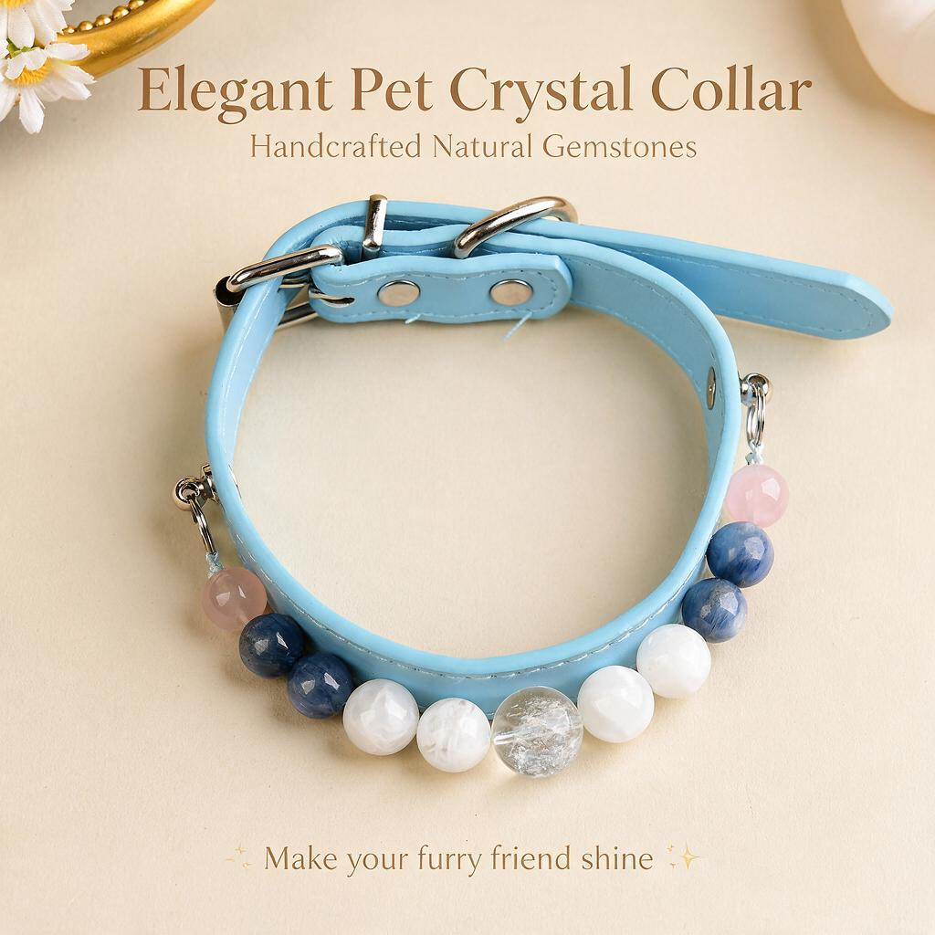 Handmade Natural Crystal Leather Pet Collar for Cats & Dogs | Durable & Stylish Inlaid Genuine Crystal, Calms Anxious Pets & Creates Peaceful Mood, Unique Gift for Small & Medium Sized Dogs and Cats
