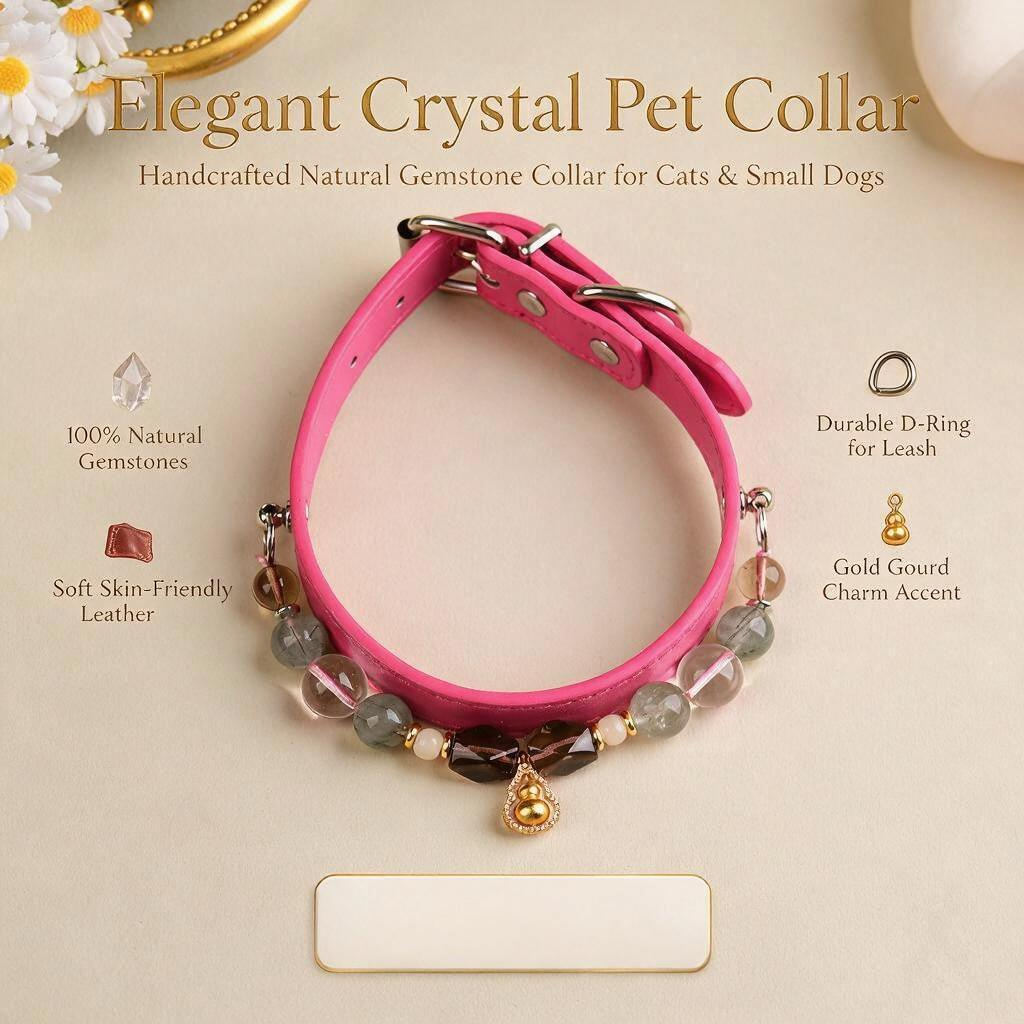 Handmade Natural Crystal Leather Pet Collar for Cats & Dogs | Durable & Stylish Inlaid Genuine Crystal, Calms Anxious Pets & Creates Peaceful Mood, Unique Gift for Small & Medium Sized Dogs and Cats