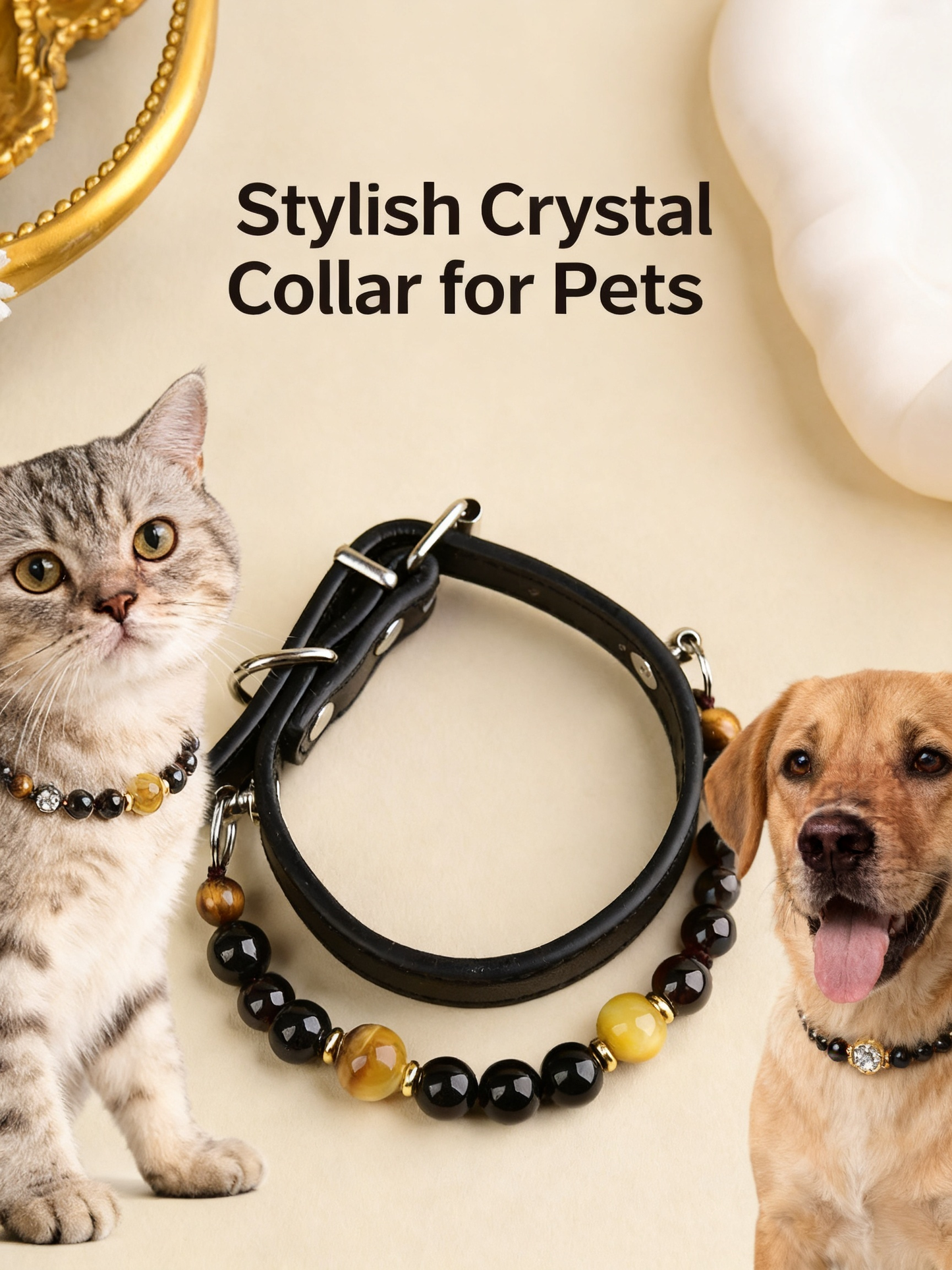 Handmade Natural Crystal Leather Pet Collar for Cats & Dogs | Durable & Stylish Inlaid Genuine Crystal, Calms Anxious Pets & Creates Peaceful Mood, Unique Gift for Small & Medium Sized Dogs and Cats