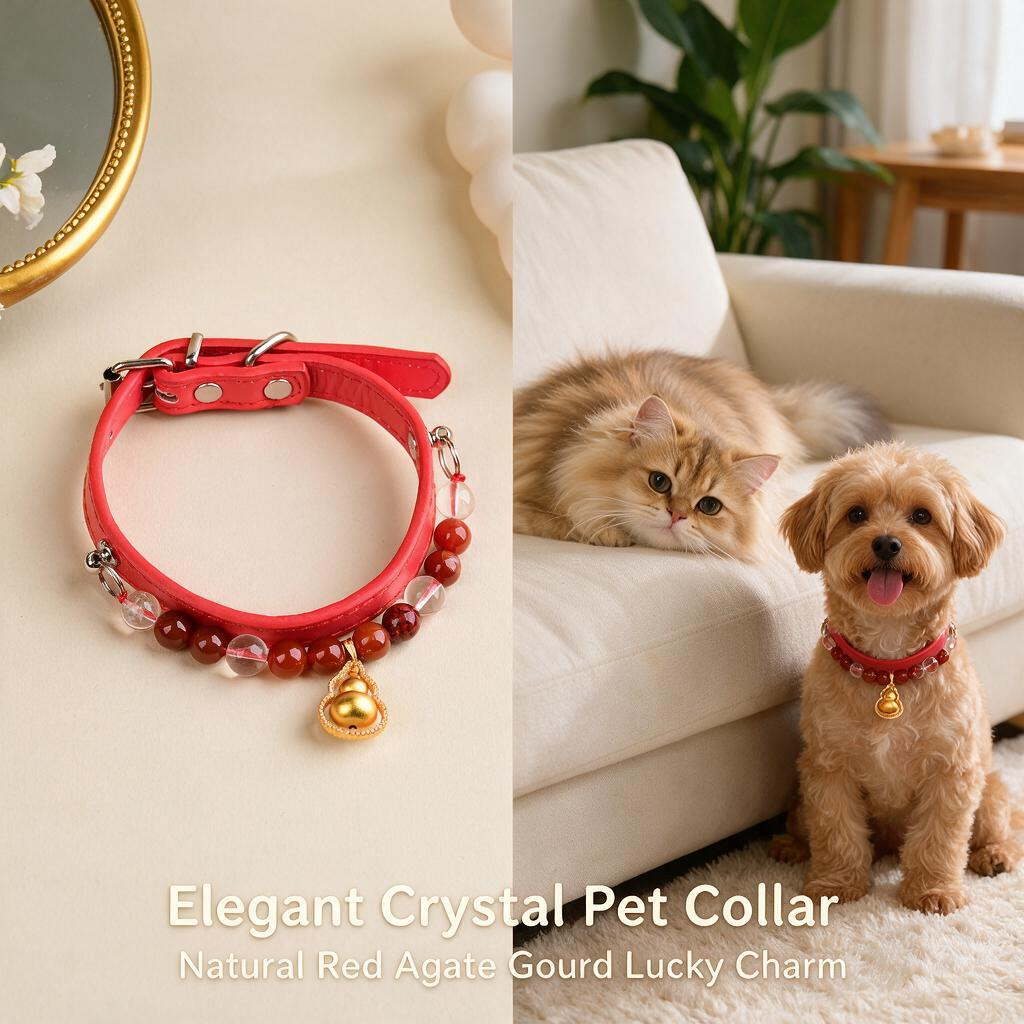 Handmade Natural Crystal Leather Pet Collar for Cats & Dogs | Durable & Stylish Inlaid Genuine Crystal, Calms Anxious Pets & Creates Peaceful Mood, Unique Gift for Small & Medium Sized Dogs and Cats
