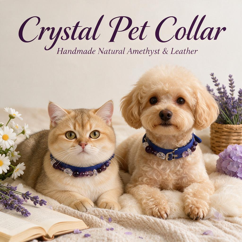 Handmade Natural Crystal Leather Pet Collar for Cats & Dogs | Durable & Stylish Inlaid Genuine Crystal, Calms Anxious Pets & Creates Peaceful Mood, Unique Gift for Small & Medium Sized Dogs and Cats