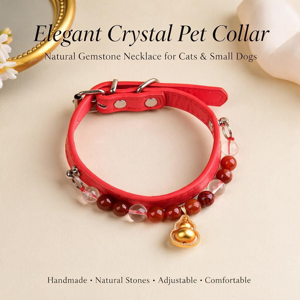 Handmade Natural Crystal Leather Pet Collar for Cats & Dogs | Durable & Stylish Inlaid Genuine Crystal, Calms Anxious Pets & Creates Peaceful Mood, Unique Gift for Small & Medium Sized Dogs and Cats