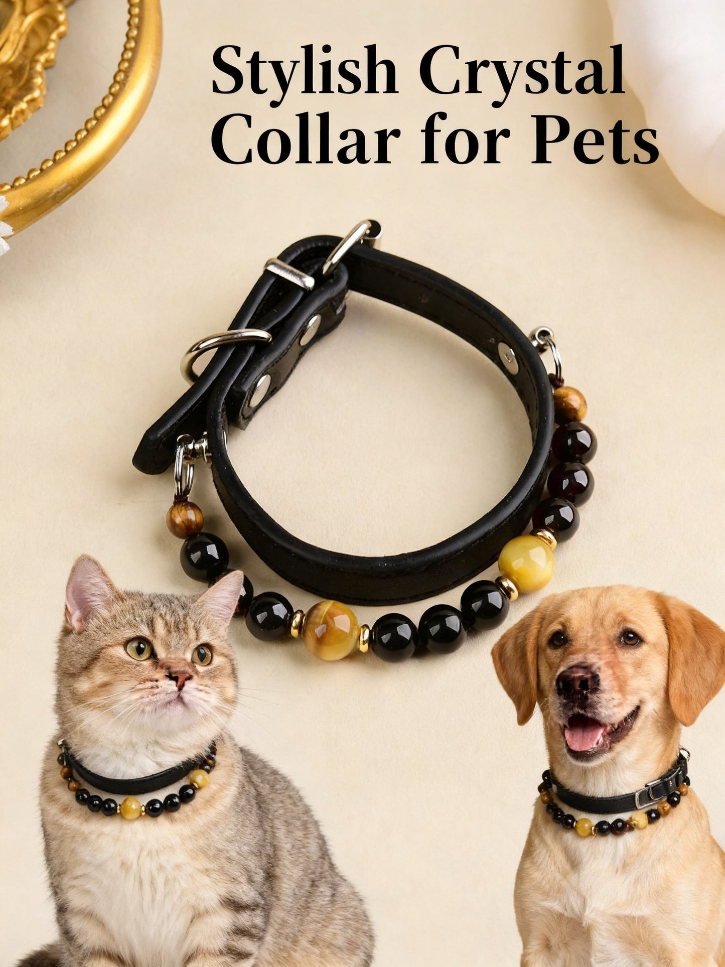 Handmade Natural Crystal Leather Pet Collar for Cats & Dogs | Durable & Stylish Inlaid Genuine Crystal, Calms Anxious Pets & Creates Peaceful Mood, Unique Gift for Small & Medium Sized Dogs and Cats