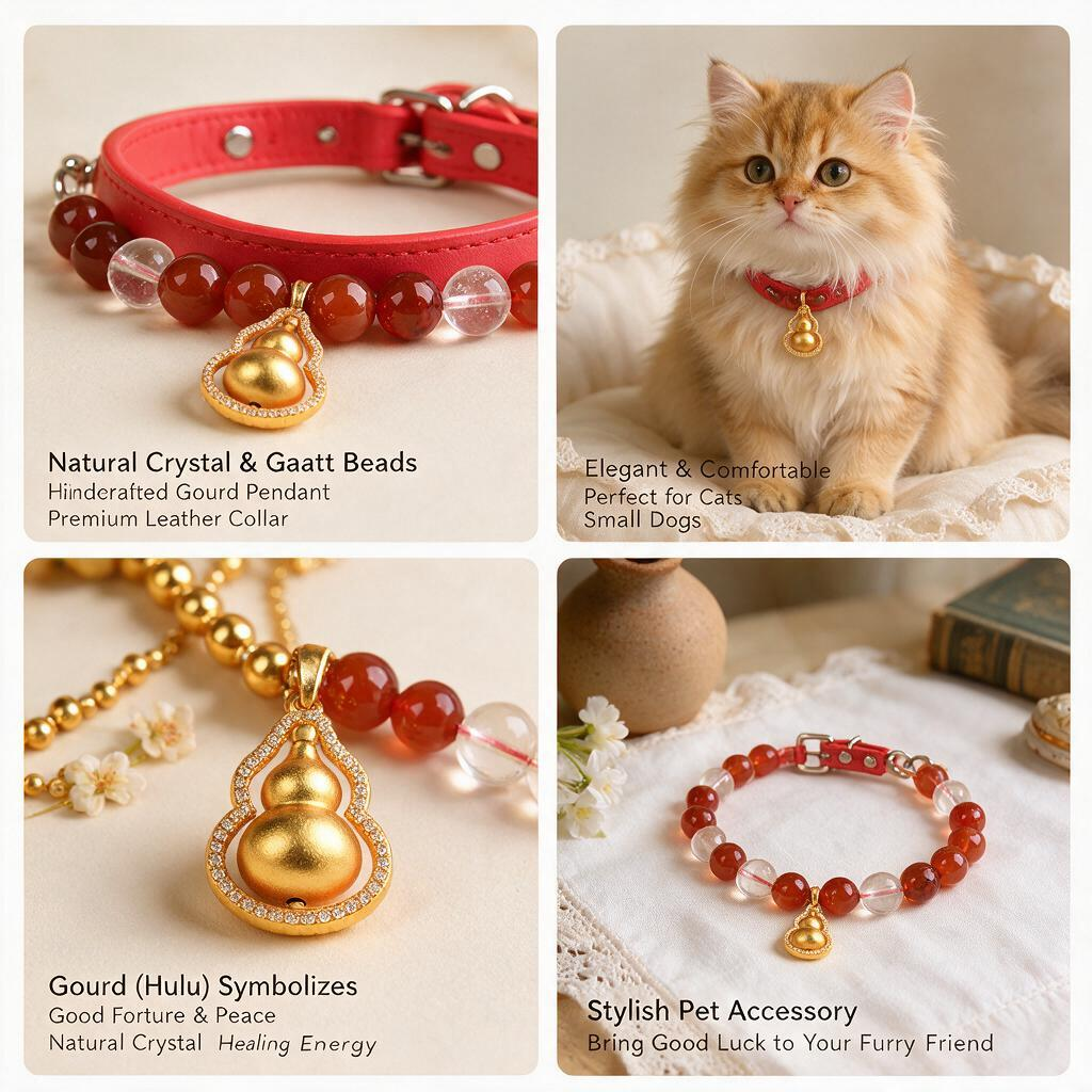 Handmade Natural Crystal Leather Pet Collar for Cats & Dogs | Durable & Stylish Inlaid Genuine Crystal, Calms Anxious Pets & Creates Peaceful Mood, Unique Gift for Small & Medium Sized Dogs and Cats