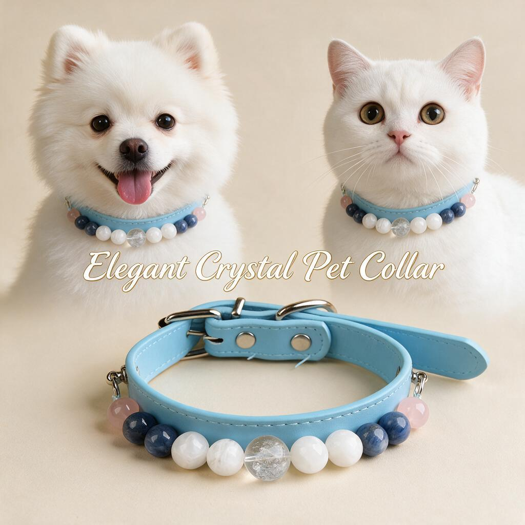 Handmade Natural Crystal Leather Pet Collar for Cats & Dogs | Durable & Stylish Inlaid Genuine Crystal, Calms Anxious Pets & Creates Peaceful Mood, Unique Gift for Small & Medium Sized Dogs and Cats