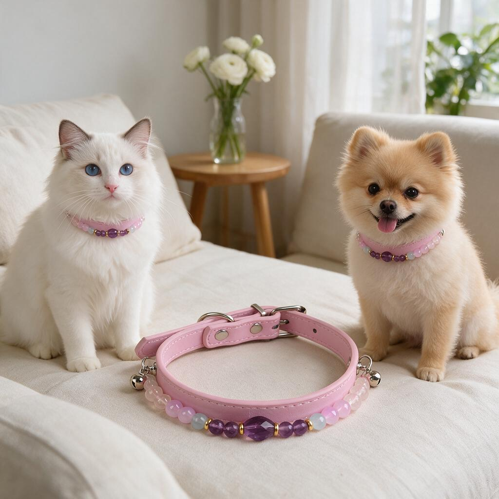 Handmade Natural Crystal Leather Pet Collar for Cats & Dogs | Durable & Stylish Inlaid Genuine Crystal, Calms Anxious Pets & Creates Peaceful Mood, Unique Gift for Small & Medium Sized Dogs and Cats
