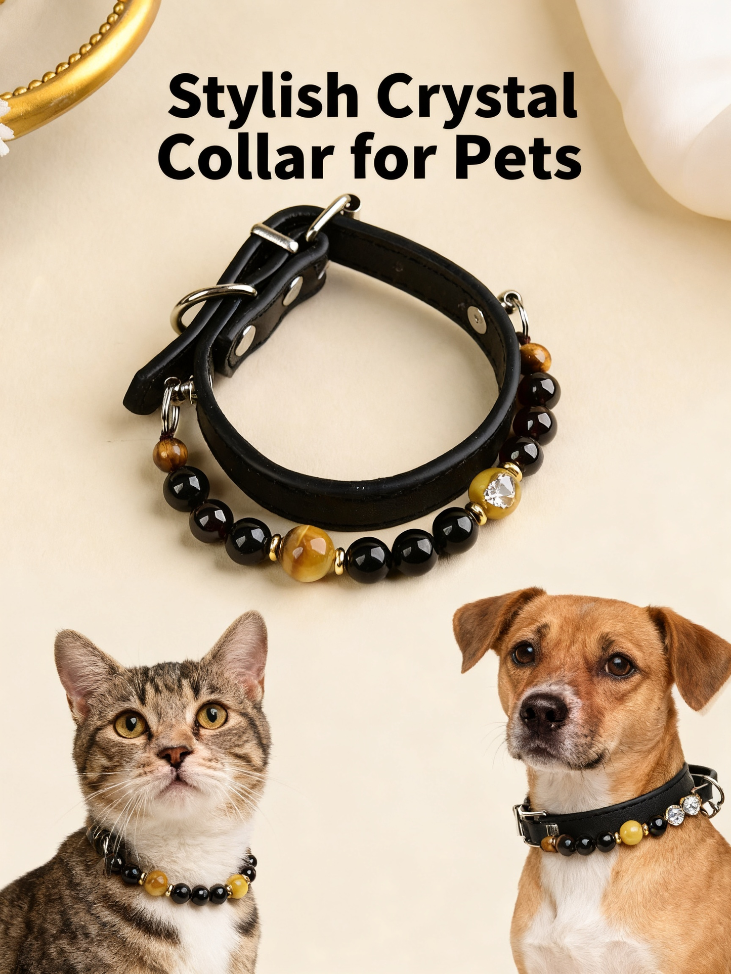 Handmade Natural Crystal Leather Pet Collar for Cats & Dogs | Durable & Stylish Inlaid Genuine Crystal, Calms Anxious Pets & Creates Peaceful Mood, Unique Gift for Small & Medium Sized Dogs and Cats
